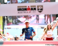 KLAGENFURT, AUSTRIA - JULY 01:  Mareen Hufe of Germany celebrates winning IRONMAN Austria-Karnten on July 1, 2018 in Klagenfurt, Austria.  (Photo by Bryn Lennon/Getty Images for IRONMAN)